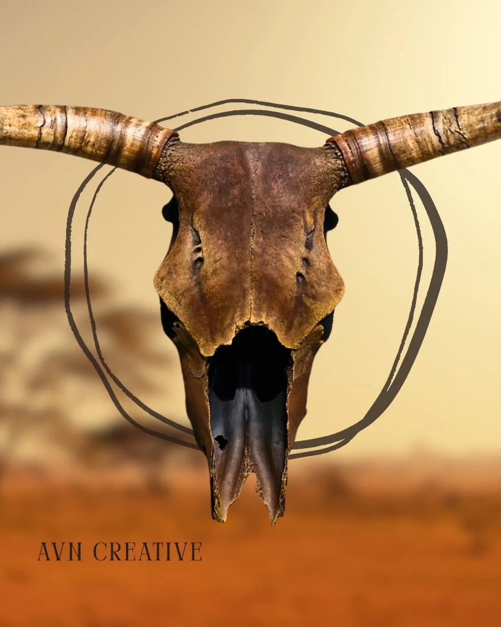 Wide-horned skull hand-finished with a warm, weathered patina
