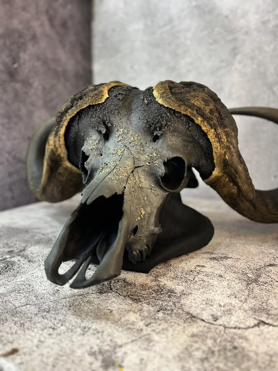 Wildebeest skull hand-painted with a stars-and-stripes flag design